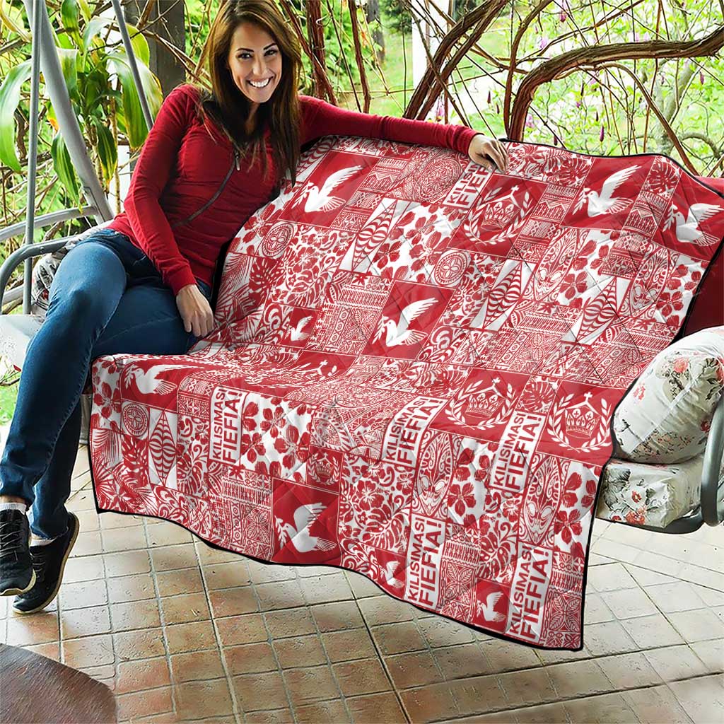 Red Tonga Kilisimasi Fiefia Quilt Pacific Patchwork Xmas Vibes - Polynesian Pride