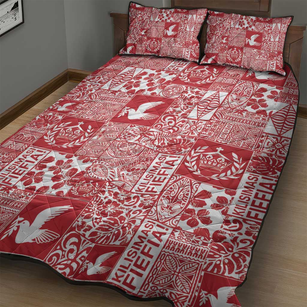 Red Tonga Kilisimasi Fiefia Quilt Bed Set Pacific Patchwork Xmas Vibes LT9 - Polynesian Pride