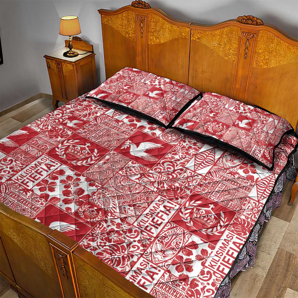 Red Tonga Kilisimasi Fiefia Quilt Bed Set Pacific Patchwork Xmas Vibes LT9 - Polynesian Pride