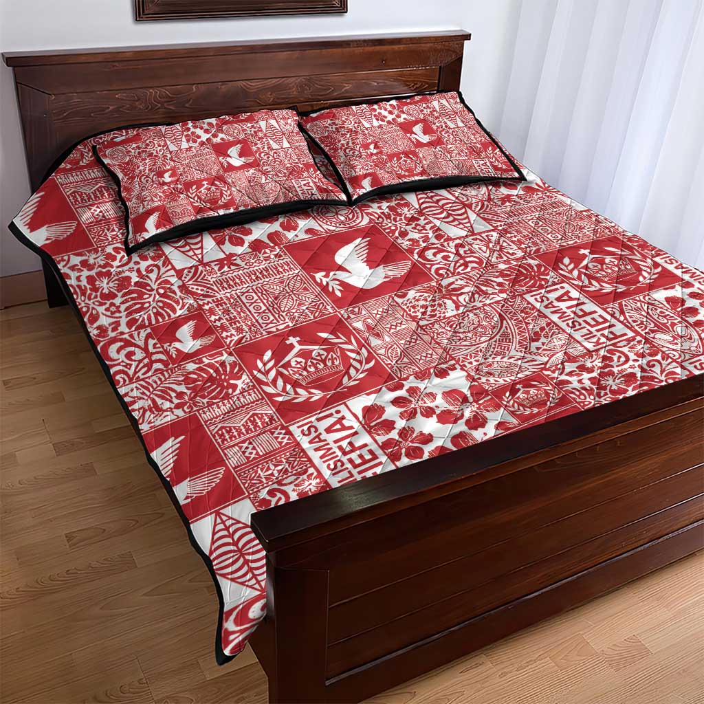 Red Tonga Kilisimasi Fiefia Quilt Bed Set Pacific Patchwork Xmas Vibes LT9 - Polynesian Pride