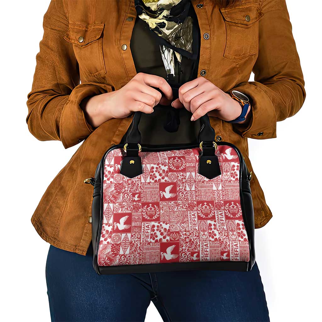 Red Tonga Kilisimasi Fiefia Shoulder Handbag Pacific Patchwork Xmas Vibes LT9 - Polynesian Pride