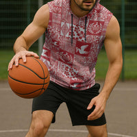 Red Tonga Kilisimasi Fiefia Sleeveless Hoodie Pacific Patchwork Xmas Vibes - Polynesian Pride