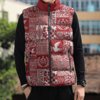 Red Tonga Kilisimasi Fiefia Sleeveless Puffer Jacket Pacific Patchwork Xmas Vibes - Polynesian Pride