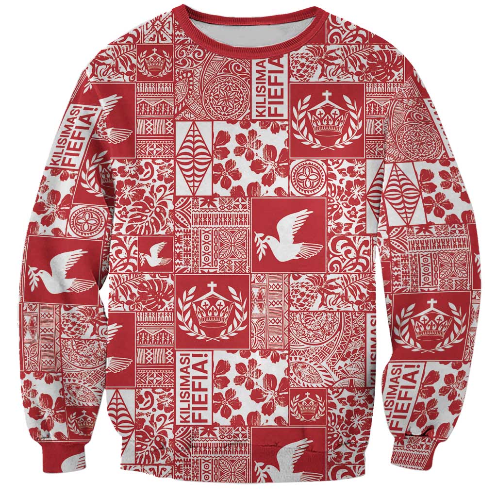 Red Tonga Kilisimasi Fiefia Sweatshirt Pacific Patchwork Xmas Vibes LT9 Unisex Red - Polynesian Pride