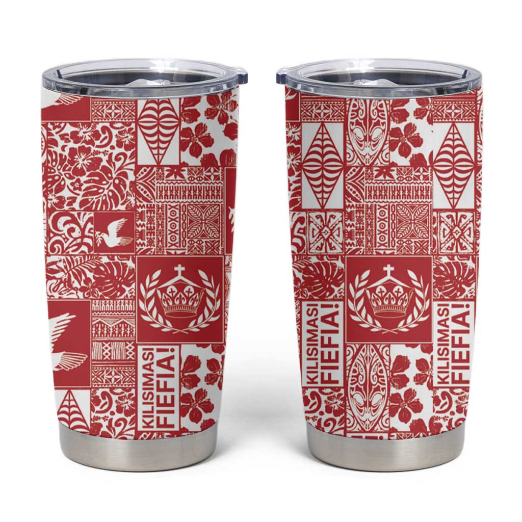 Red Tonga Kilisimasi Fiefia Tumbler Cup Pacific Patchwork Xmas Vibes LT9 Red - Polynesian Pride
