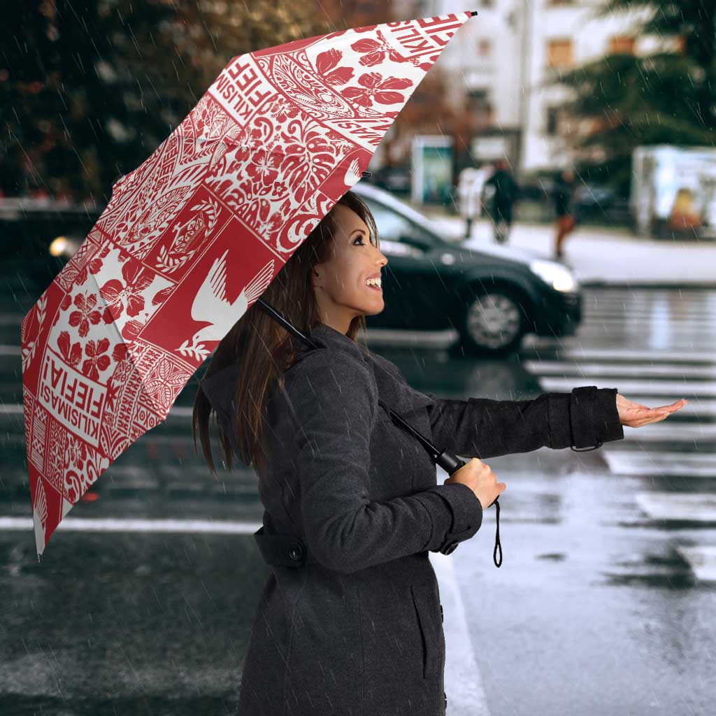Red Tonga Kilisimasi Fiefia Umbrella Pacific Patchwork Xmas Vibes - Polynesian Pride