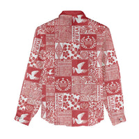 Red Tonga Kilisimasi Fiefia Women Casual Shirt Pacific Patchwork Xmas Vibes - Polynesian Pride