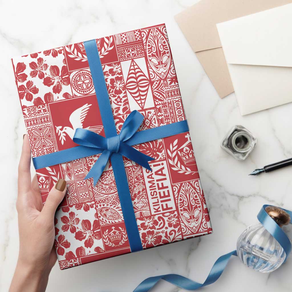 Red Tonga Kilisimasi Fiefia Wrapping Paper Pacific Patchwork Xmas Vibes LT9 - Polynesian Pride