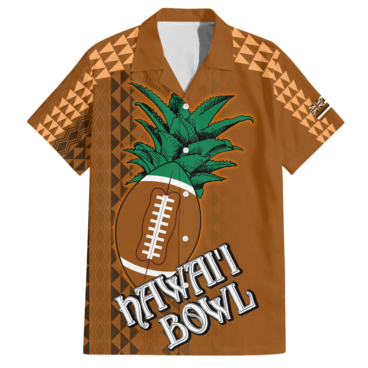 Custom Hawaii Honolulu Bowl Family Matching Off Shoulder Maxi Dress and Hawaiian Shirt With Kakau Tribal Pattern LT9 Dad's Shirt - Short Sleeve Brown - Polynesian Pride