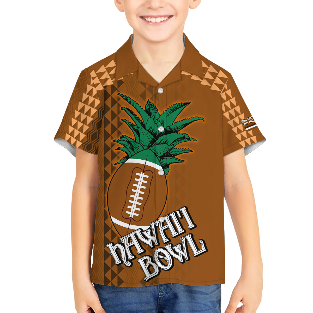Custom Hawaii Honolulu Bowl Family Matching Tank Maxi Dress and Hawaiian Shirt With Kakau Tribal Pattern LT9 Son's Shirt Brown - Polynesian Pride
