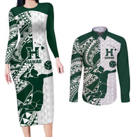 Polynesian Hawaii Volleyball Custom Couples Matching Long Sleeve Bodycon Dress and Long Sleeve Button Shirt Kakau with Sport Style LT9 White - Polynesian Pride