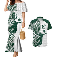 Polynesian Hawaii Volleyball Custom Couples Matching Mermaid Dress and Hawaiian Shirt Kakau with Sport Style LT9 White - Polynesian Pride