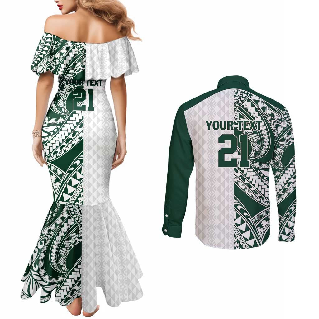 Polynesian Hawaii Volleyball Custom Couples Matching Mermaid Dress and Long Sleeve Button Shirt Kakau with Sport Style LT9 - Polynesian Pride