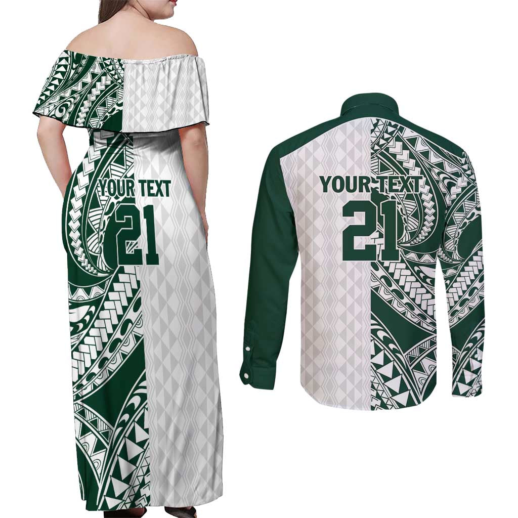 Polynesian Hawaii Volleyball Custom Couples Matching Off Shoulder Maxi Dress and Long Sleeve Button Shirt Kakau with Sport Style LT9 - Polynesian Pride