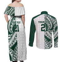 Polynesian Hawaii Volleyball Custom Couples Matching Off Shoulder Maxi Dress and Long Sleeve Button Shirt Kakau with Sport Style LT9 - Polynesian Pride