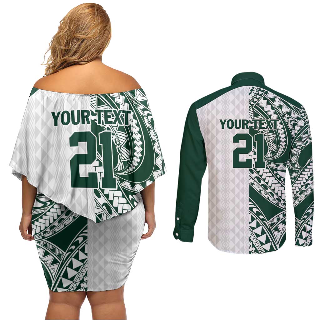 Polynesian Hawaii Volleyball Custom Couples Matching Off Shoulder Short Dress and Long Sleeve Button Shirt Kakau with Sport Style LT9 - Polynesian Pride