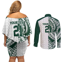 Polynesian Hawaii Volleyball Custom Couples Matching Off Shoulder Short Dress and Long Sleeve Button Shirt Kakau with Sport Style LT9 - Polynesian Pride