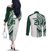 Polynesian Hawaii Volleyball Custom Couples Matching Off The Shoulder Long Sleeve Dress and Long Sleeve Button Shirt Kakau with Sport Style LT9 - Polynesian Pride