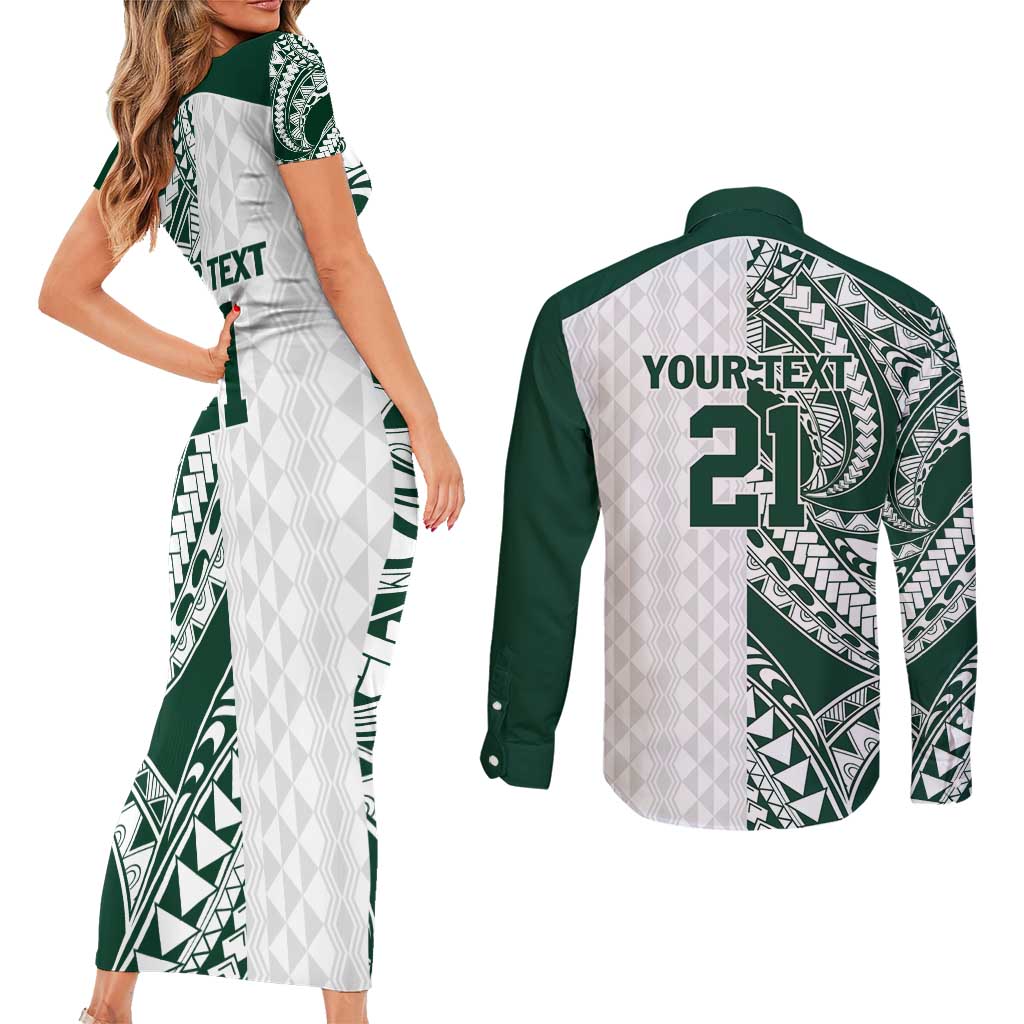 Polynesian Hawaii Volleyball Custom Couples Matching Short Sleeve Bodycon Dress and Long Sleeve Button Shirt Kakau with Sport Style LT9 - Polynesian Pride