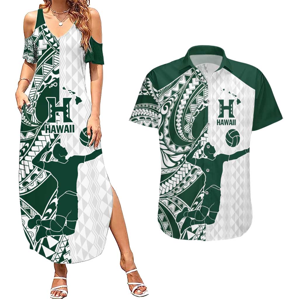 Polynesian Hawaii Volleyball Custom Couples Matching Summer Maxi Dress and Hawaiian Shirt Kakau with Sport Style LT9 White - Polynesian Pride