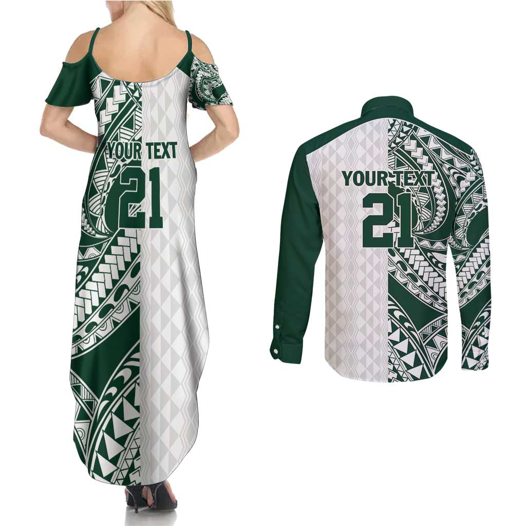 Polynesian Hawaii Volleyball Custom Couples Matching Summer Maxi Dress and Long Sleeve Button Shirt Kakau with Sport Style LT9 - Polynesian Pride