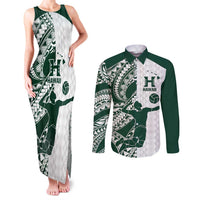Polynesian Hawaii Volleyball Custom Couples Matching Tank Maxi Dress and Long Sleeve Button Shirt Kakau with Sport Style LT9 White - Polynesian Pride