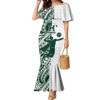 Polynesian Hawaii Volleyball Custom Family Matching Mermaid Dress and Hawaiian Shirt Kakau with Sport Style LT9 Mom's Dress White - Polynesian Pride