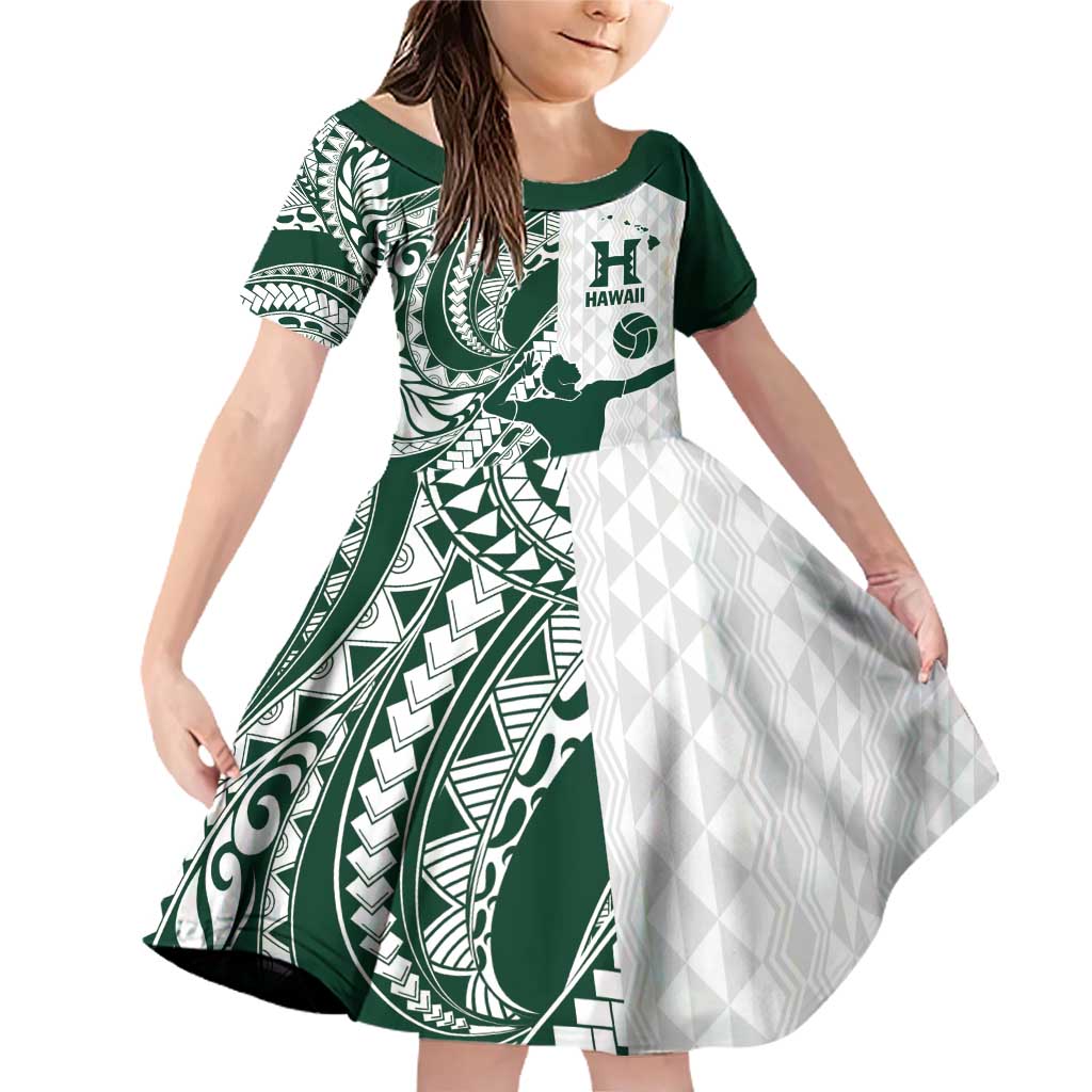 Polynesian Hawaii Volleyball Custom Family Matching Off Shoulder Short Dress and Hawaiian Shirt Kakau with Sport Style LT9 Daughter's Dress White - Polynesian Pride