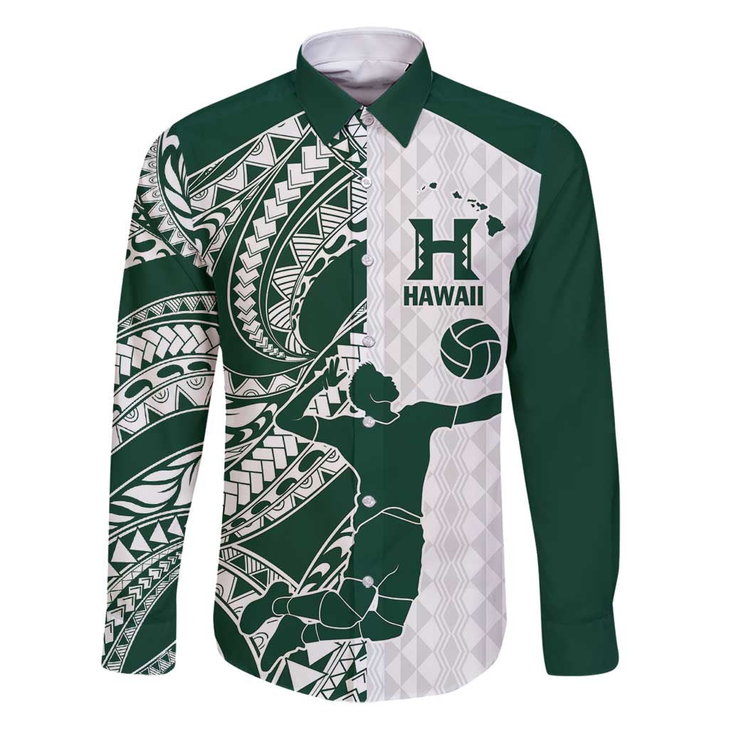 Polynesian Hawaii Volleyball Custom Family Matching Off Shoulder Short Dress and Hawaiian Shirt Kakau with Sport Style LT9 Dad's Shirt - Long Sleeve White - Polynesian Pride