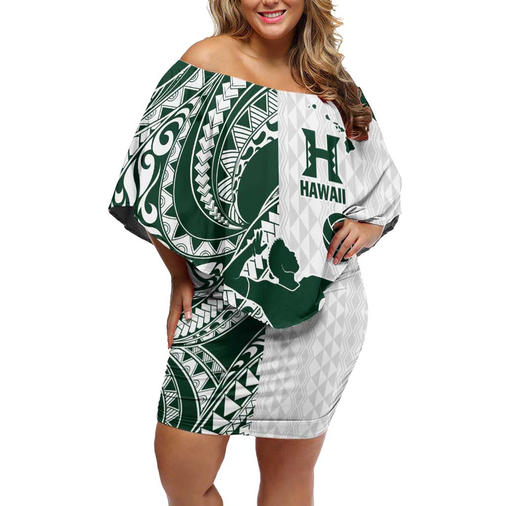 Polynesian Hawaii Volleyball Custom Family Matching Off Shoulder Short Dress and Hawaiian Shirt Kakau with Sport Style LT9 Mom's Dress White - Polynesian Pride