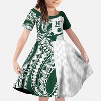 Polynesian Hawaii Volleyball Custom Family Matching Short Sleeve Bodycon Dress and Hawaiian Shirt Kakau with Sport Style LT9 Daughter's Dress White - Polynesian Pride