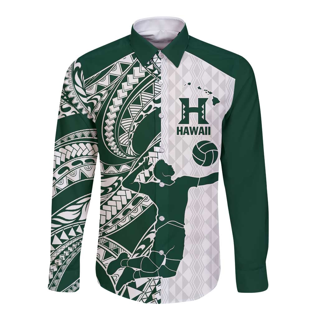 Polynesian Hawaii Volleyball Custom Long Sleeve Button Shirt Kakau with Sport Style LT9 Unisex White - Polynesian Pride