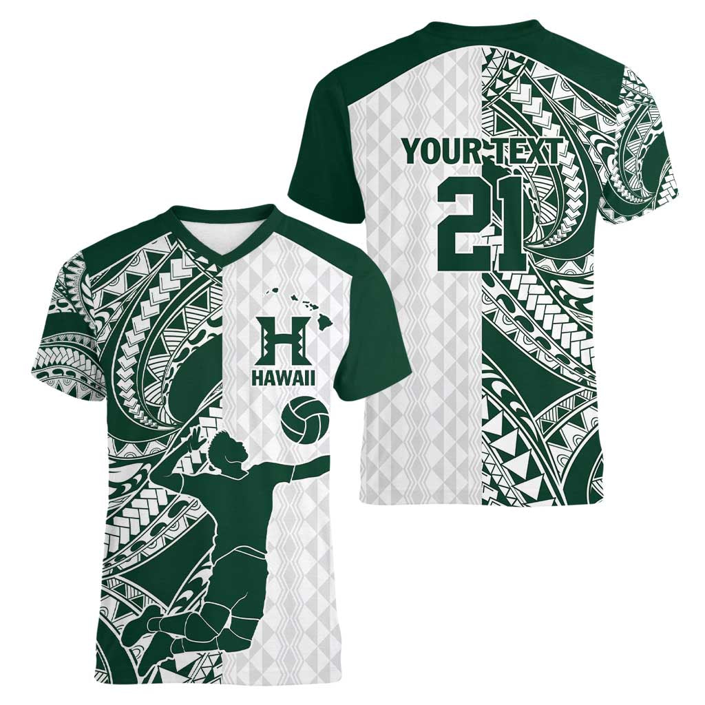 Polynesian Hawaii Volleyball Custom Women V-Neck T-Shirt Kakau with Sport Style LT9 - Polynesian Pride