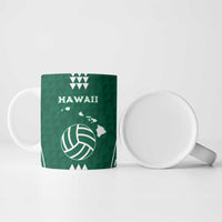 Polynesian Hawaii Volleyball Custom Ceramic Mug Green Kakau with Map Motif - Polynesian Pride