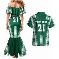Polynesian Hawaii Volleyball Custom Couples Matching Mermaid Dress and Hawaiian Shirt Green Kakau with Map Motif LT9 - Polynesian Pride