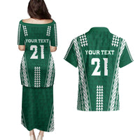 Polynesian Hawaii Volleyball Custom Couples Matching Puletasi and Hawaiian Shirt Green Kakau with Map Motif LT9 - Polynesian Pride