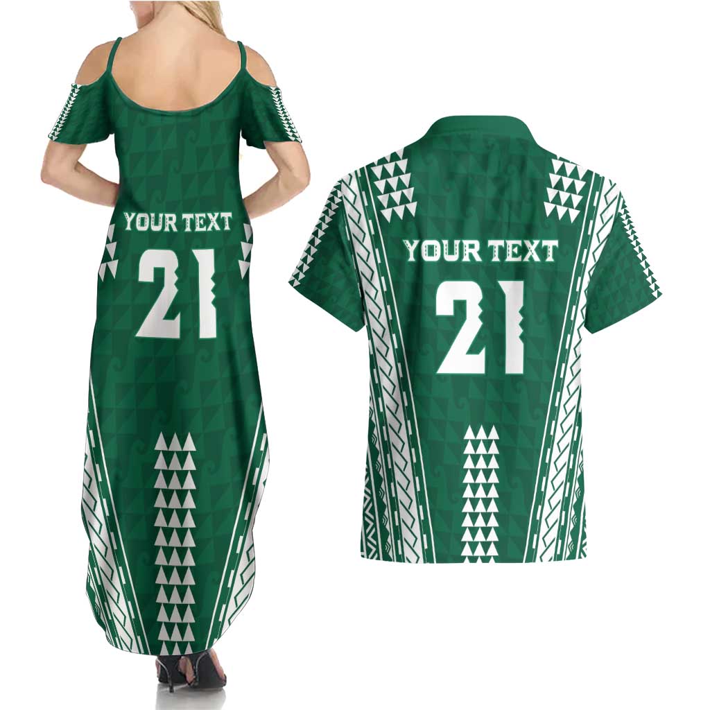 Polynesian Hawaii Volleyball Custom Couples Matching Summer Maxi Dress and Hawaiian Shirt Green Kakau with Map Motif LT9 - Polynesian Pride