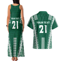 Polynesian Hawaii Volleyball Custom Couples Matching Tank Maxi Dress and Hawaiian Shirt Green Kakau with Map Motif LT9 - Polynesian Pride