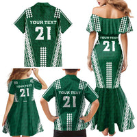 Polynesian Hawaii Volleyball Custom Family Matching Mermaid Dress and Hawaiian Shirt Green Kakau with Map Motif LT9 - Polynesian Pride