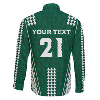 Polynesian Hawaii Volleyball Custom Family Matching Off The Shoulder Long Sleeve Dress and Hawaiian Shirt Green Kakau with Map Motif LT9 - Polynesian Pride