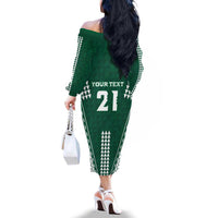 Polynesian Hawaii Volleyball Custom Family Matching Off The Shoulder Long Sleeve Dress and Hawaiian Shirt Green Kakau with Map Motif LT9 - Polynesian Pride