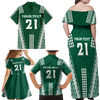 Polynesian Hawaii Volleyball Custom Family Matching Off Shoulder Maxi Dress and Hawaiian Shirt Green Kakau with Map Motif LT9 - Polynesian Pride