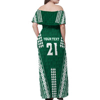 Polynesian Hawaii Volleyball Custom Family Matching Off Shoulder Maxi Dress and Hawaiian Shirt Green Kakau with Map Motif LT9 - Polynesian Pride