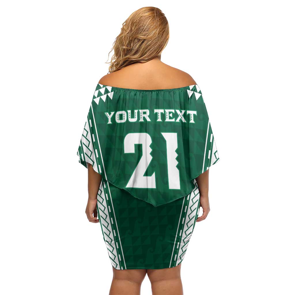 Polynesian Hawaii Volleyball Custom Family Matching Off Shoulder Short Dress and Hawaiian Shirt Green Kakau with Map Motif LT9 - Polynesian Pride