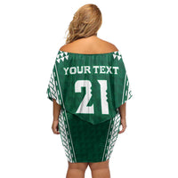 Polynesian Hawaii Volleyball Custom Family Matching Off Shoulder Short Dress and Hawaiian Shirt Green Kakau with Map Motif LT9 - Polynesian Pride