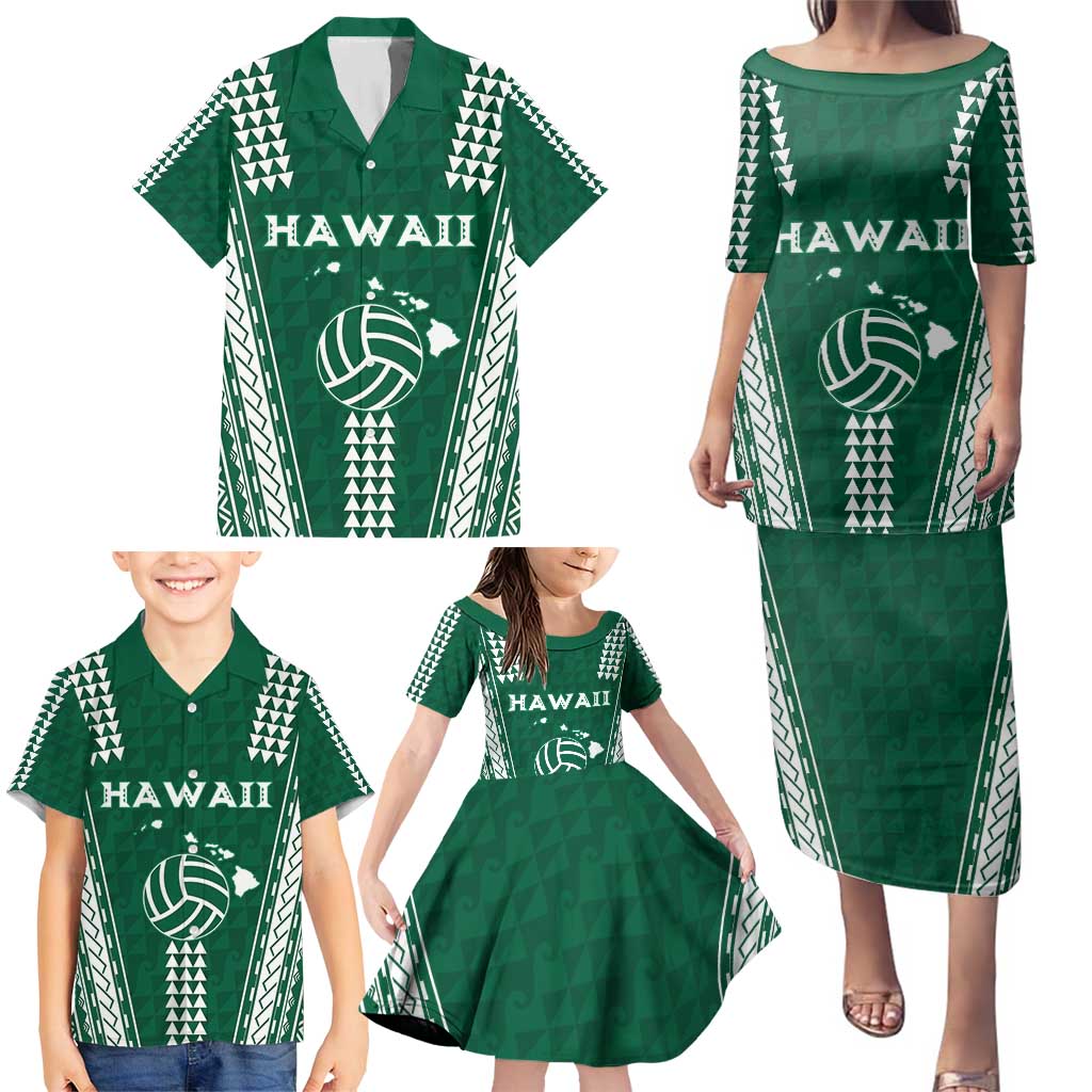Polynesian Hawaii Volleyball Custom Family Matching Puletasi and Hawaiian Shirt Green Kakau with Map Motif LT9 - Polynesian Pride