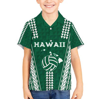 Polynesian Hawaii Volleyball Custom Family Matching Puletasi and Hawaiian Shirt Green Kakau with Map Motif LT9 Son's Shirt Green - Polynesian Pride