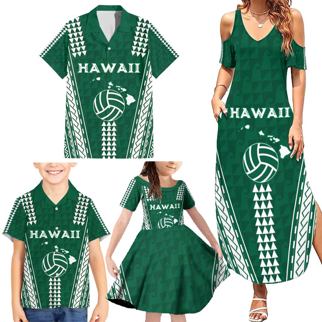 Polynesian Hawaii Volleyball Custom Family Matching Summer Maxi Dress and Hawaiian Shirt Green Kakau with Map Motif LT9 - Polynesian Pride