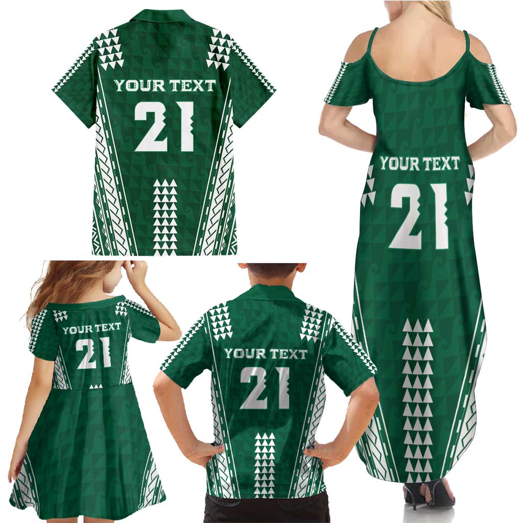 Polynesian Hawaii Volleyball Custom Family Matching Summer Maxi Dress and Hawaiian Shirt Green Kakau with Map Motif LT9 - Polynesian Pride
