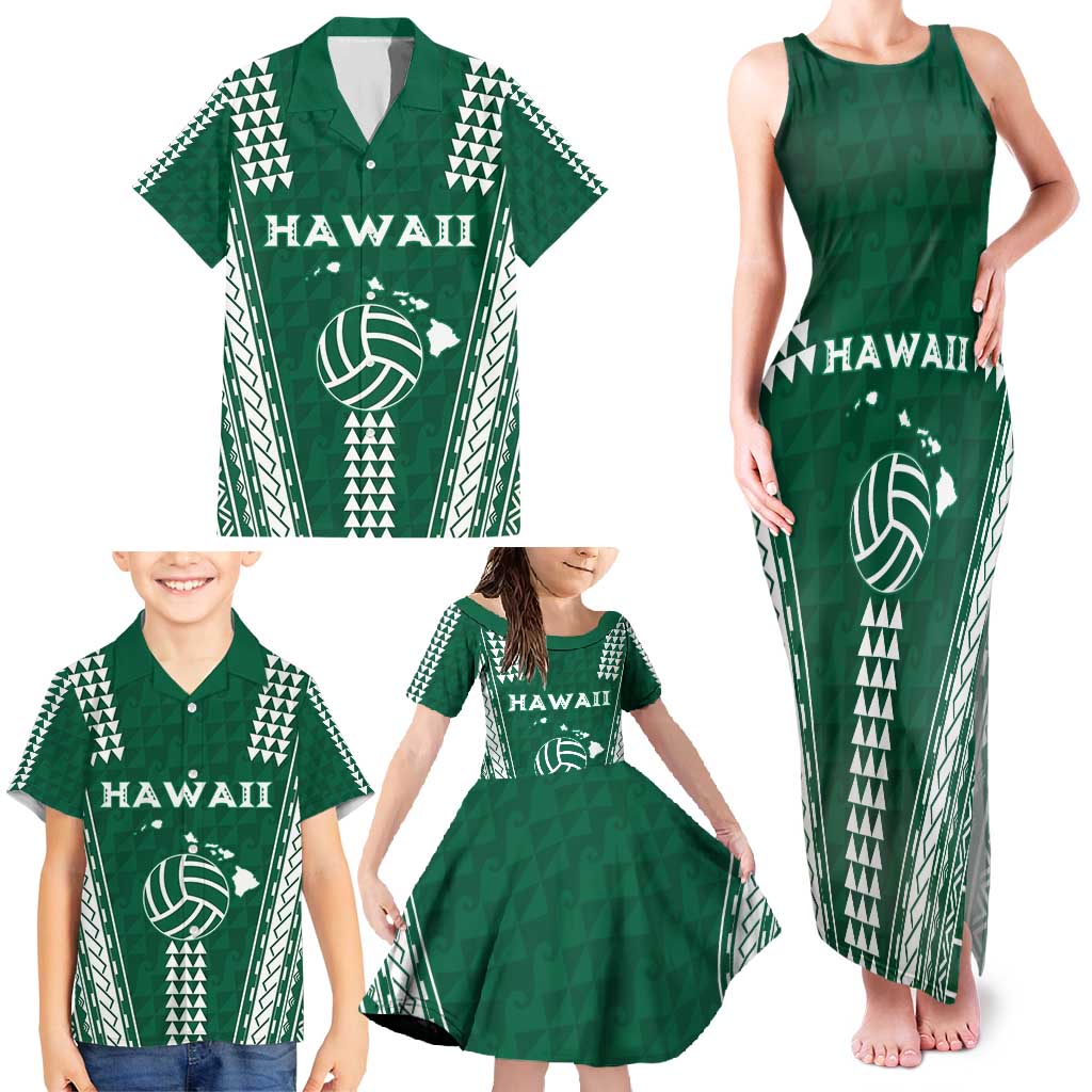 Polynesian Hawaii Volleyball Custom Family Matching Tank Maxi Dress and Hawaiian Shirt Green Kakau with Map Motif LT9 - Polynesian Pride